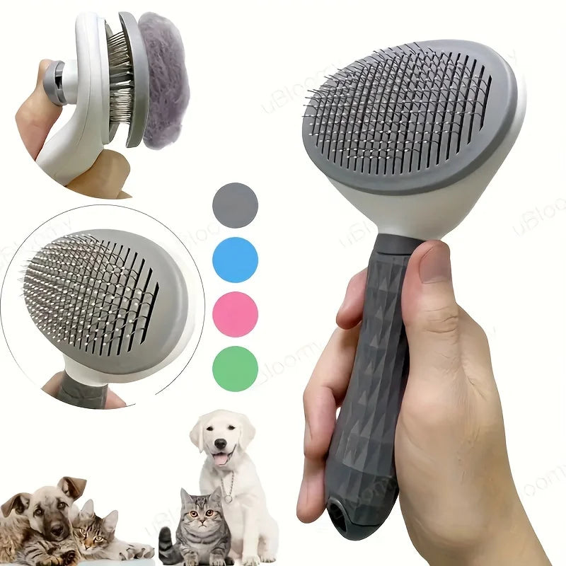 One-Click Self-Cleaning Pet Slicker Brush for Dogs & Cats