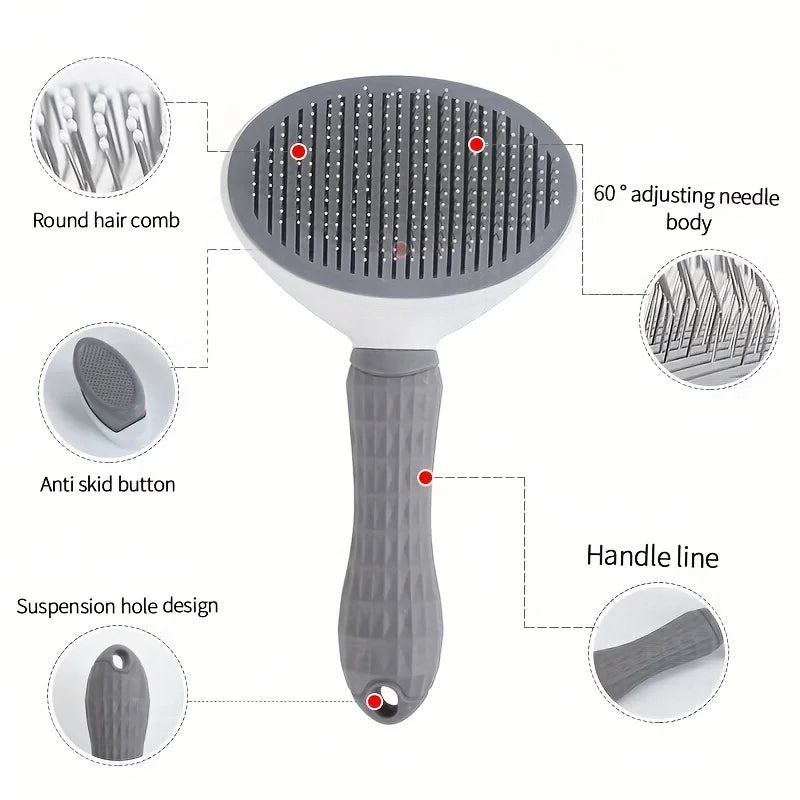 One-Click Self-Cleaning Pet Slicker Brush for Dogs & Cats