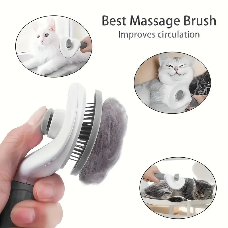 One-Click Self-Cleaning Pet Slicker Brush for Dogs & Cats