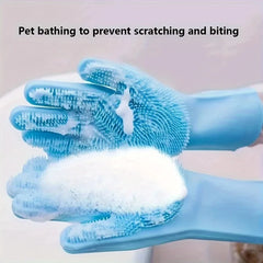 Magic Silicone Pet Bath & Grooming Gloves with Built-in Scrubbers