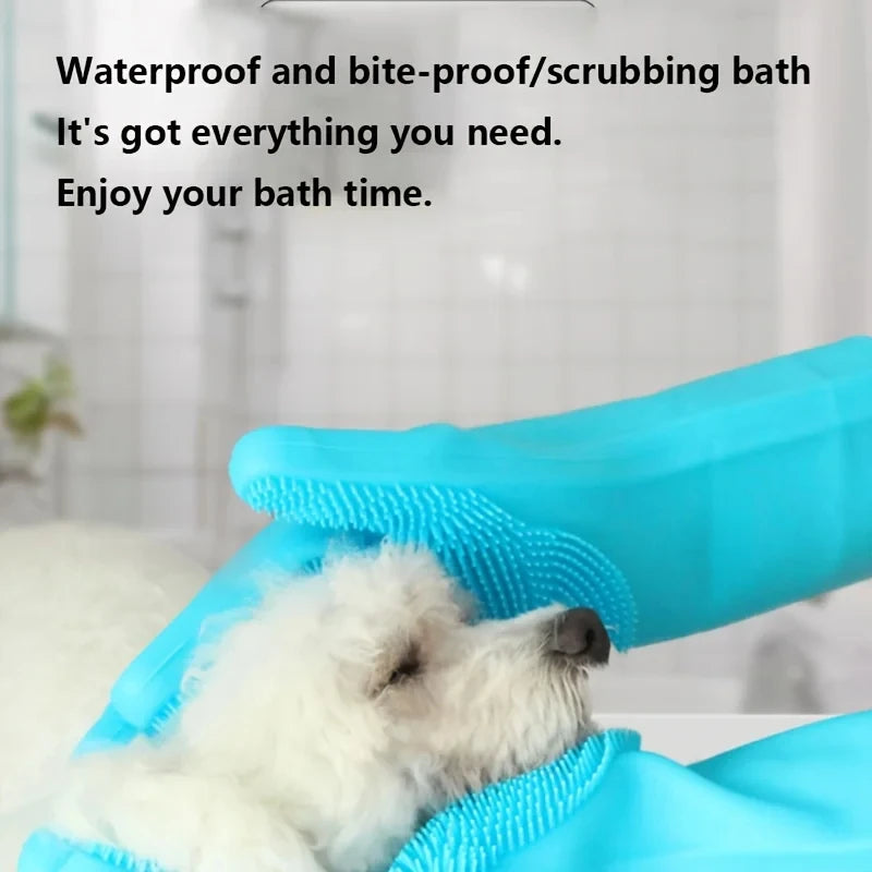 Magic Silicone Pet Bath & Grooming Gloves with Built-in Scrubbers