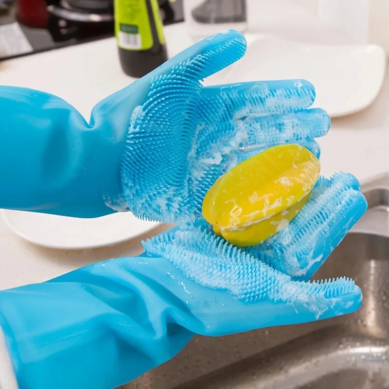 Magic Silicone Pet Bath & Grooming Gloves with Built-in Scrubbers