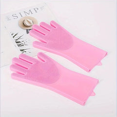 Magic Silicone Pet Bath & Grooming Gloves with Built-in Scrubbers
