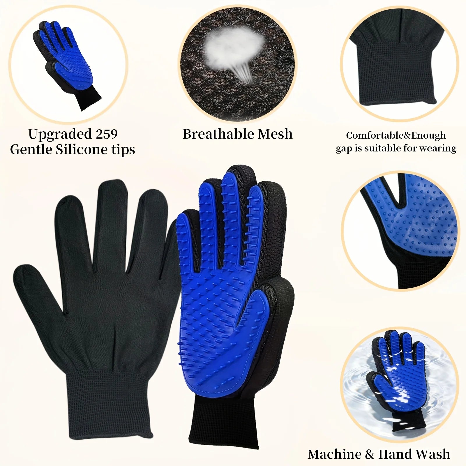 2-Piece Pet Hair Remover & Massage Gloves for Dogs & Cats