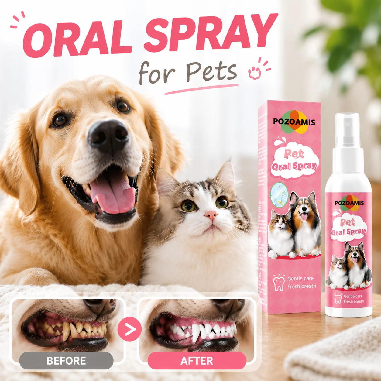 Dog & Cat Dental Care Spray – Bad Breath Remover & Teeth Whitening