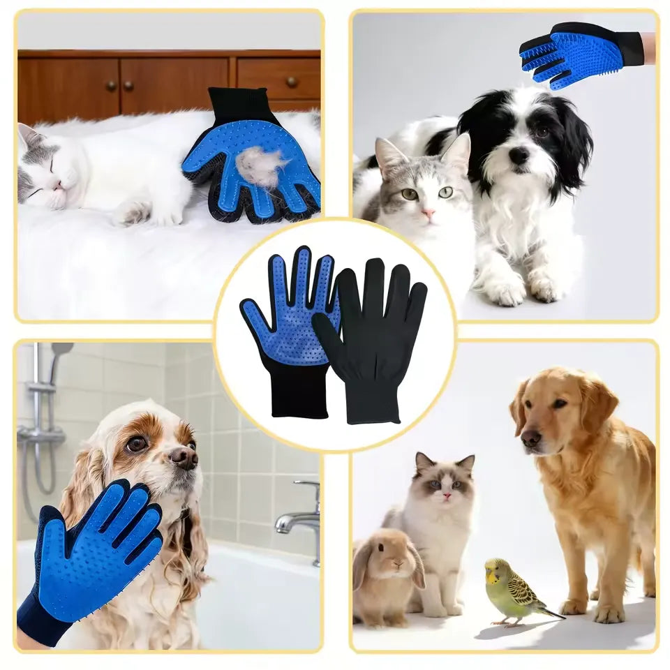 2-Piece Pet Hair Remover & Massage Gloves for Dogs & Cats