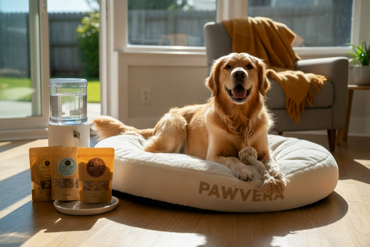 Pet using PAWVERA product with branding